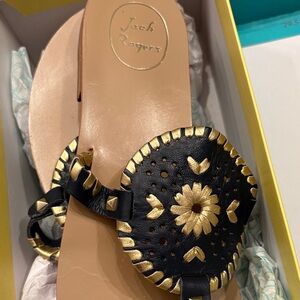 Jack Rogers Black and Gold Floral Sandals